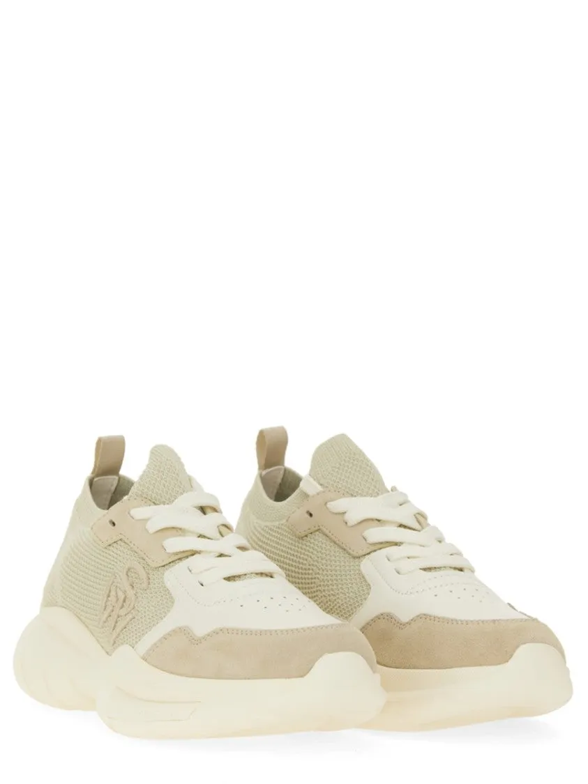 Textured Mesh And Leather Sneakers With Chunky Sole