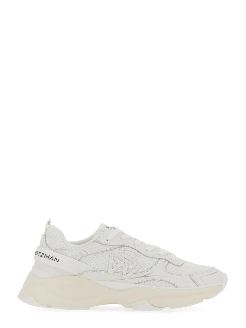 Textured White Sneakers With Prominent Logo