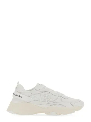 Textured White Sneakers With Prominent Logo
