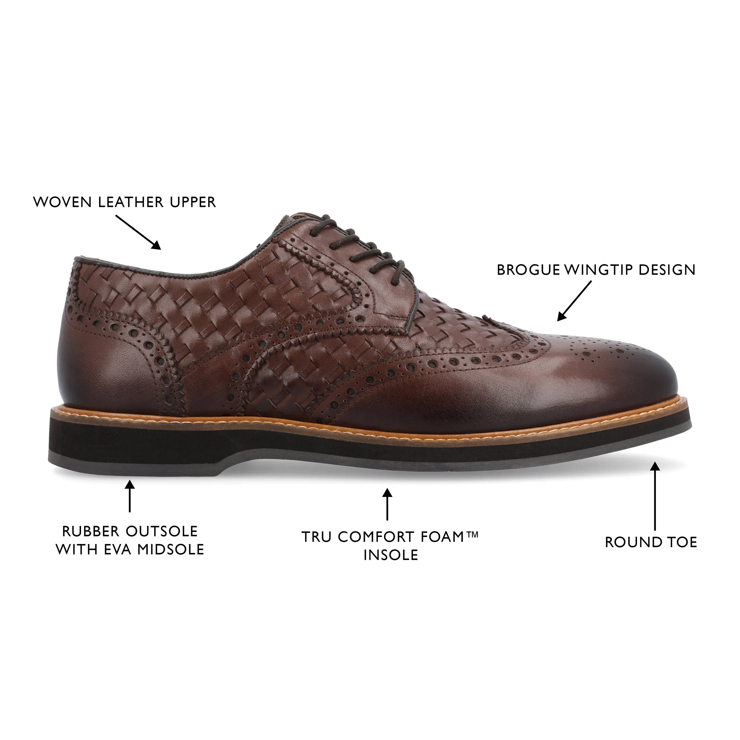 Thomas & Vine Radcliff Wide Width Woven Wingtip Derby