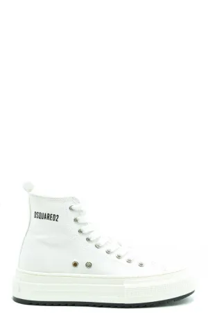 White Fabric Lace-Up Sneakers