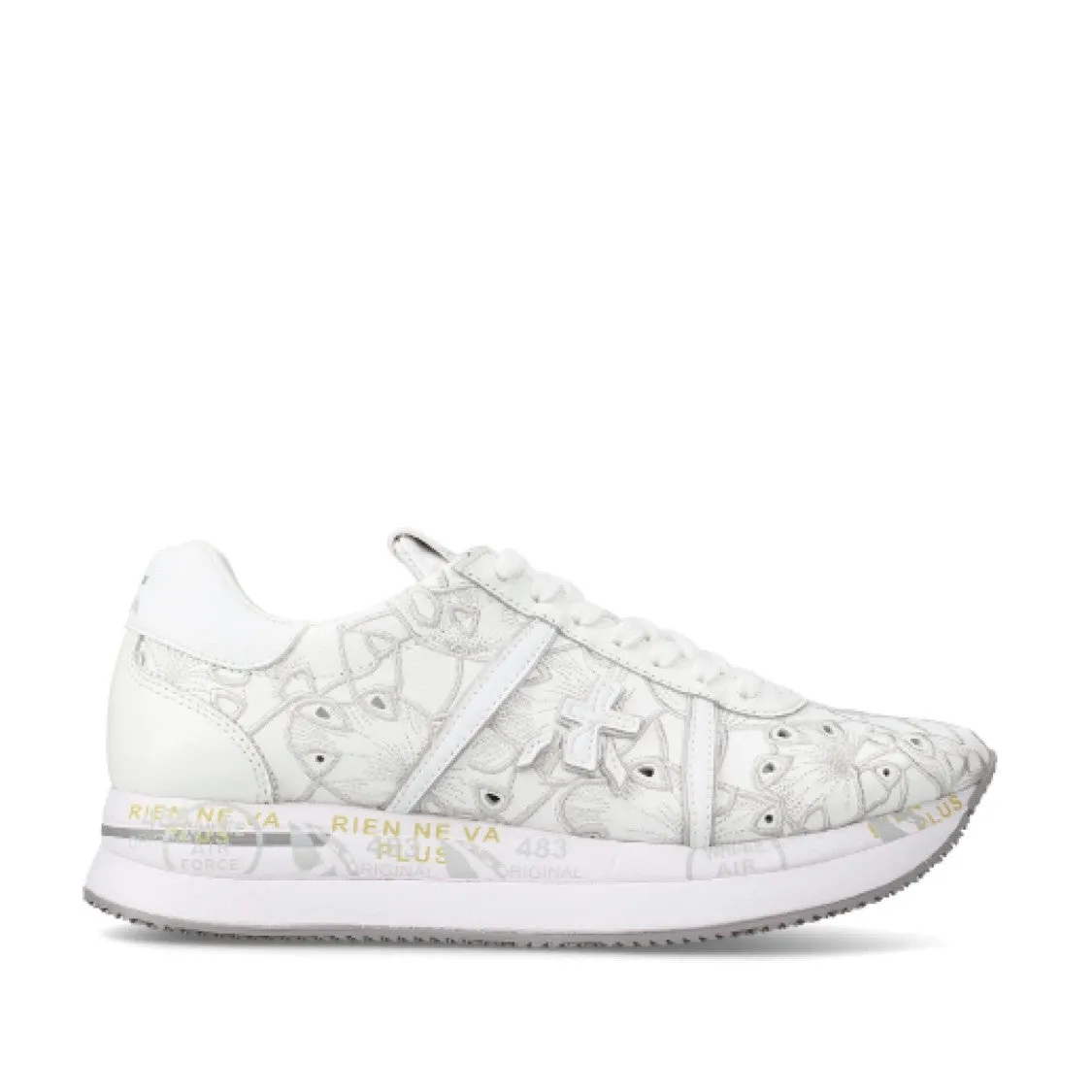 White Lasered Leather Conny Sneakers