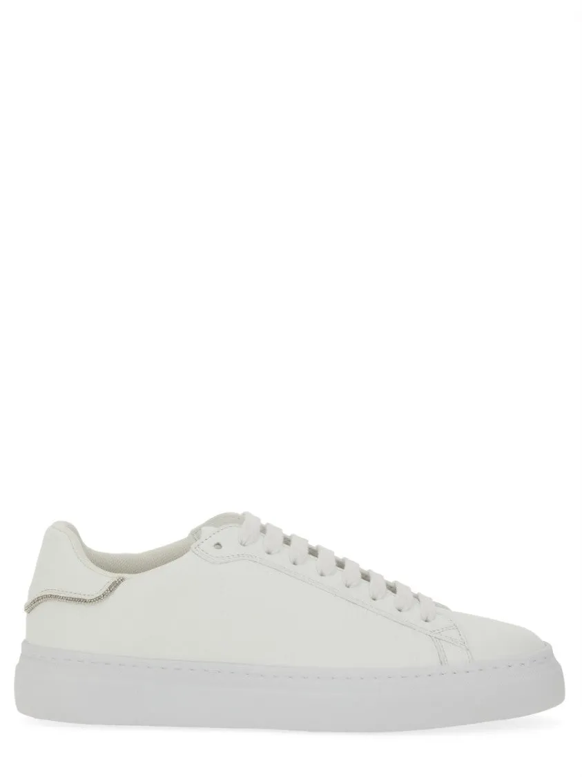 White Leather Sneakers With Classic Lace-Up Design