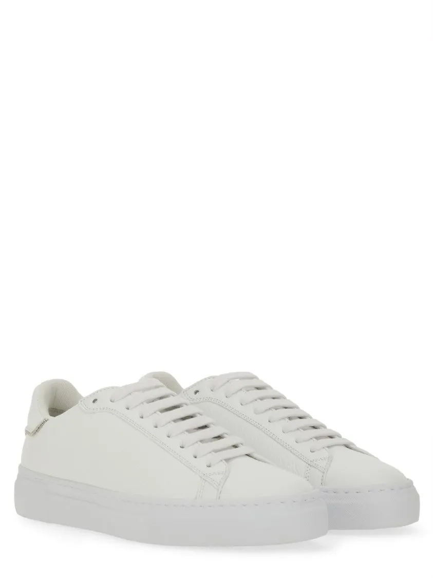 White Leather Sneakers With Classic Lace-Up Design