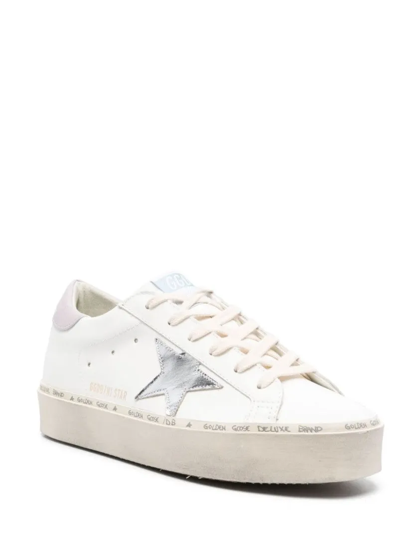 White Leather Sneakers With Metallic Star Accent