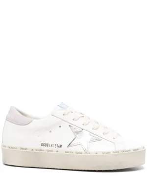 White Leather Sneakers With Metallic Star Accent
