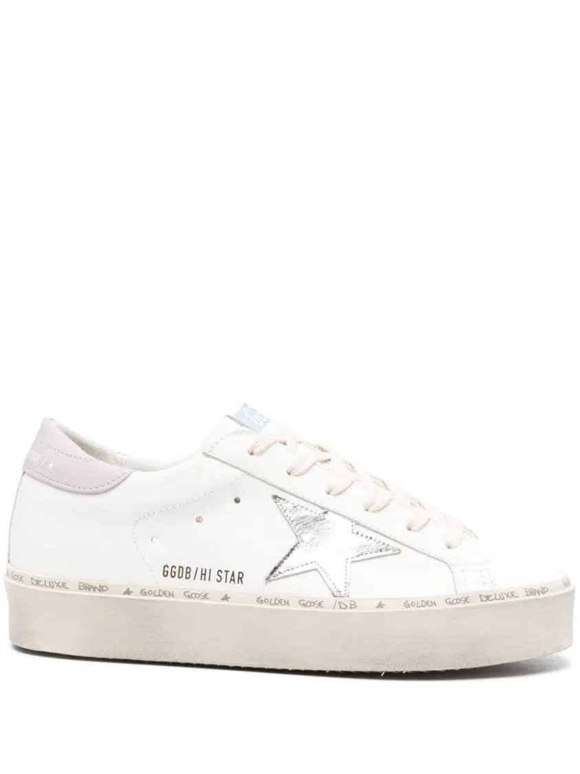 White Leather Sneakers With Metallic Star Accent