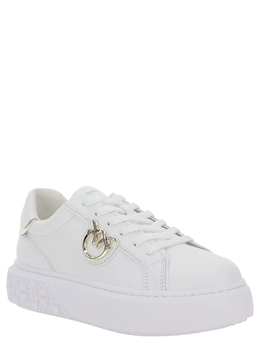 White Low Top Sneakers With Love Birds Diamond Cut