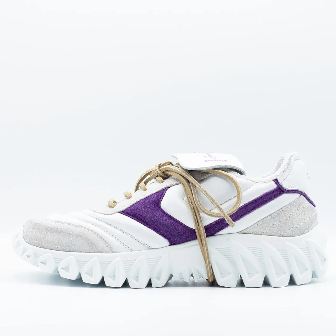 White Soft Suede And Fabric Sneakers