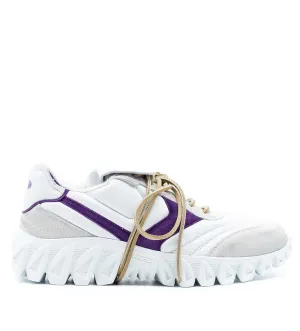 White Soft Suede And Fabric Sneakers